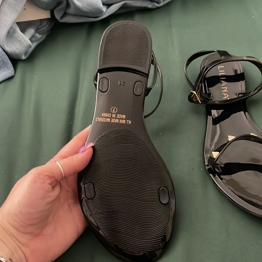 Size 7 black spiked ankle strap sandals
